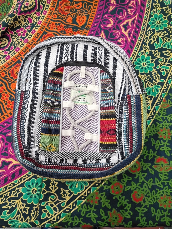 Himalayan Hemp Handbags - NWOT Himalayan Hemp Striped MiniBackpack with Colorful Panels